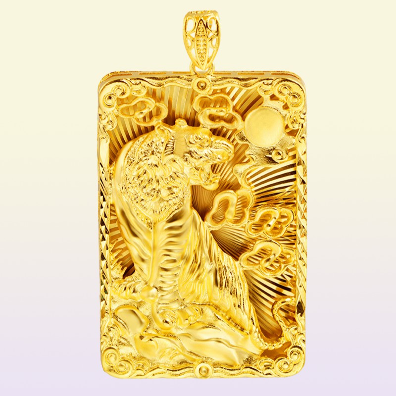 Geometry Tiger Totem Big Pendant With Rope Chain 18K Yellow Gold Filled Classic Hip Hop Rock Mens Pendant Necklace Gift299N