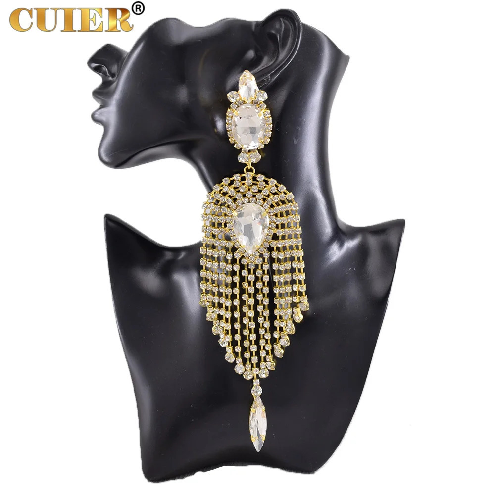 Dangle Chandelier CuiEr 22cm Length Long Tassel Big Drop Earrings for Women Clip Fashion Jewelry for Drag Queen Beauty Pageant Wedding 231208