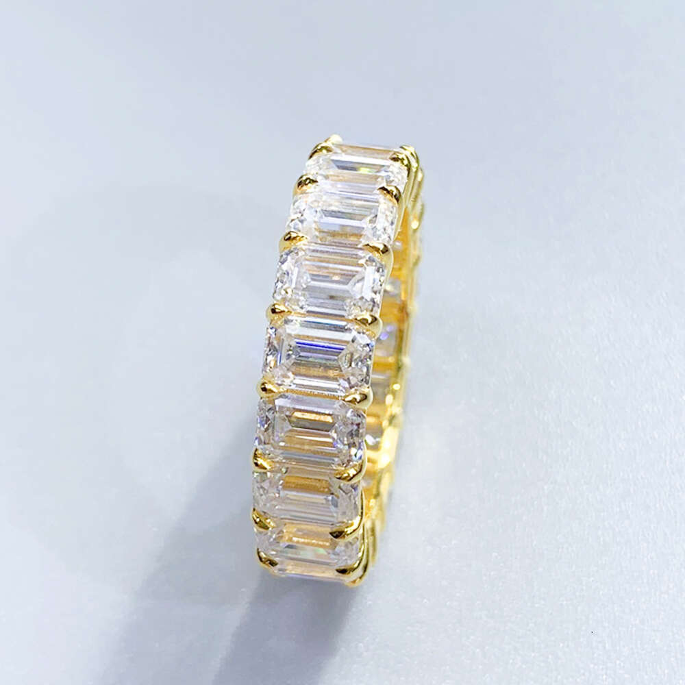 Hailer GRA 3x5mm 0.5ct full dias yellow gold wedding band emerald cut moissanite eternity ring