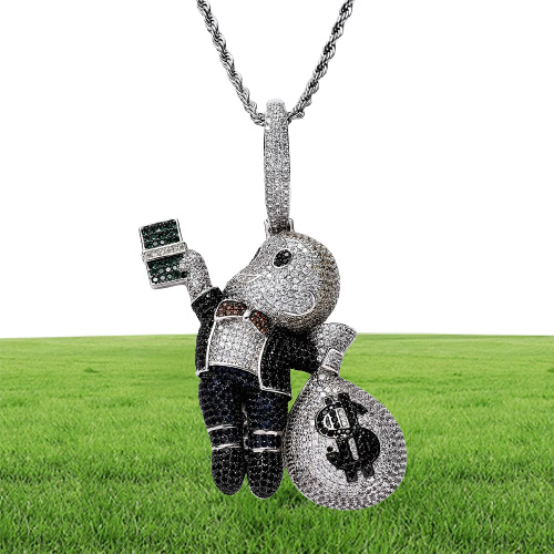 Luxury Designer Necklace Mens Hip Hop Jewelry Iced Out Pendant Bling Diamond Money Bag Charms Gold Chain Big Pendants Fashion Stat