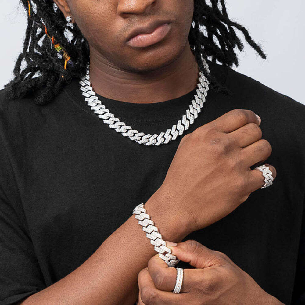 10/12/16/19MM two rows VVS Iced Out Dia Sterg Sier Men Necklace Miami Moissanite Cuban k Chain