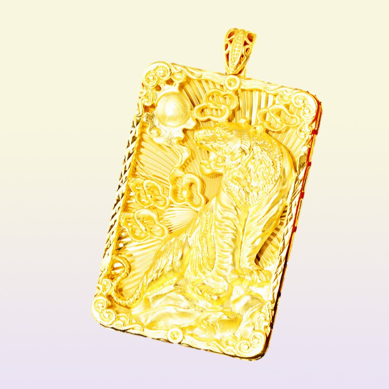 Geometry Tiger Totem Big Pendant With Rope Chain 18K Yellow Gold Filled Classic Hip Hop Rock Mens Pendant Necklace Gift299N