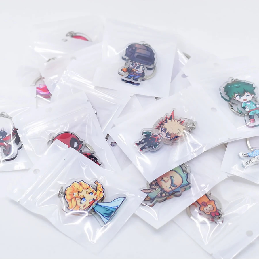 Keychains Lanyards 100pcs/Lot Hundreds of Styles Acrylic Keychain Anime Keyring High Quality Chibi Pendant Key Chain Accessories 231208