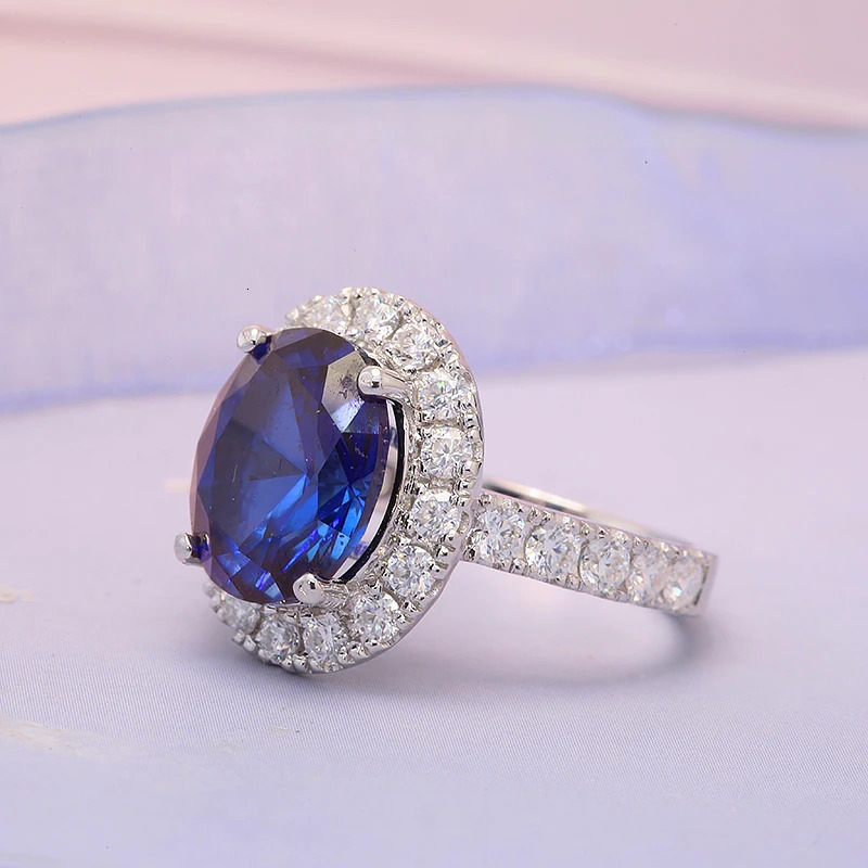 Wedding Rings 100% 14k Solid White Gold 5.0ct Oval Lab Sapphire Main Stone Wedding Engagement Ring Gift Fine Jewelry for Women 231208