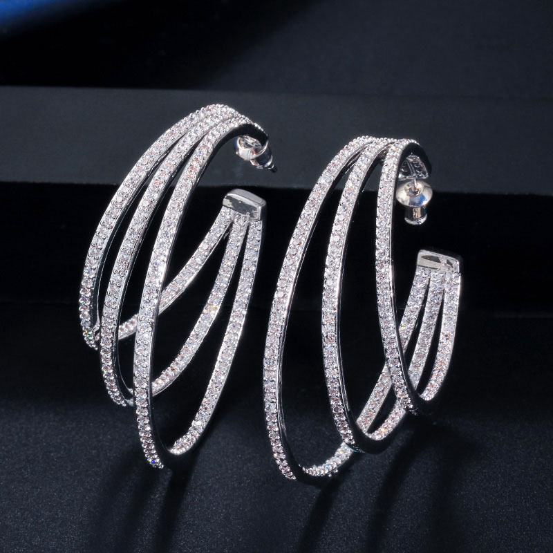 2023 Top Sell Sparkling Clip Earrings Luxury Jewelry 925 Sterling Silver Three Rows Pave 5A Cubic Zircon CZ Diamond Gemstones Party Eternity Women Big