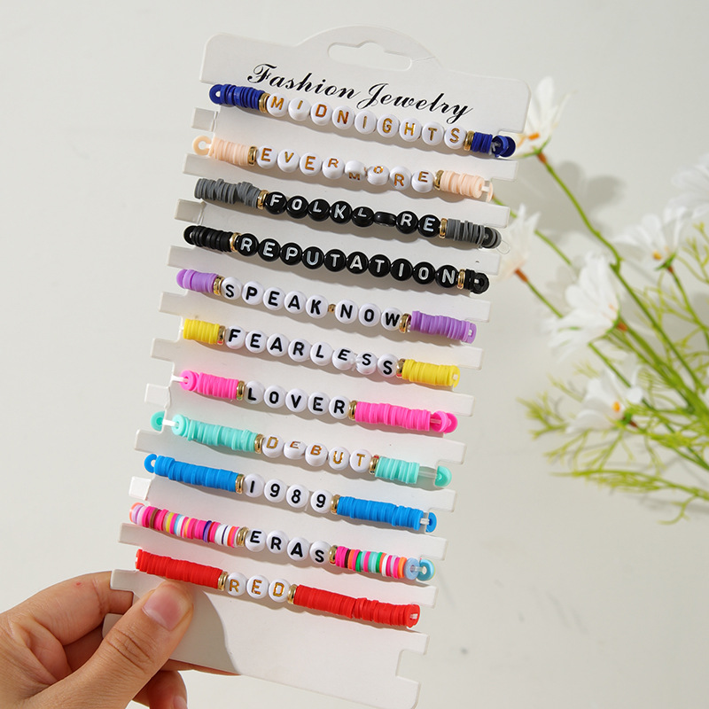 11pcs Taylor Swiftie Friendship Bracelets Set Surfer Heishi Beads Strands Fearless Letter Charm Stackable Soft Clay Boho Wristband Beach Jewelry Gift 