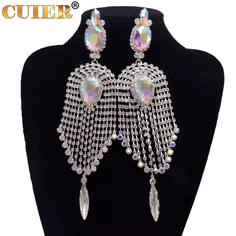 Dangle Chandelier CuiEr 22cm Length Long Tassel Big Drop Earrings for Women Clip Fashion Jewelry for Drag Queen Beauty Pageant Wedding 231208
