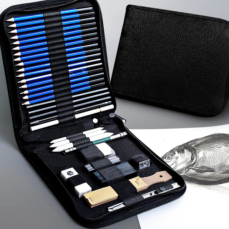 Pencils 37/50/100pcs Professional Drawing Pencils Sketch Set Complete Artist Kit Pencil Bag Case Includes Color Pencil Sharpener Eraser 231212