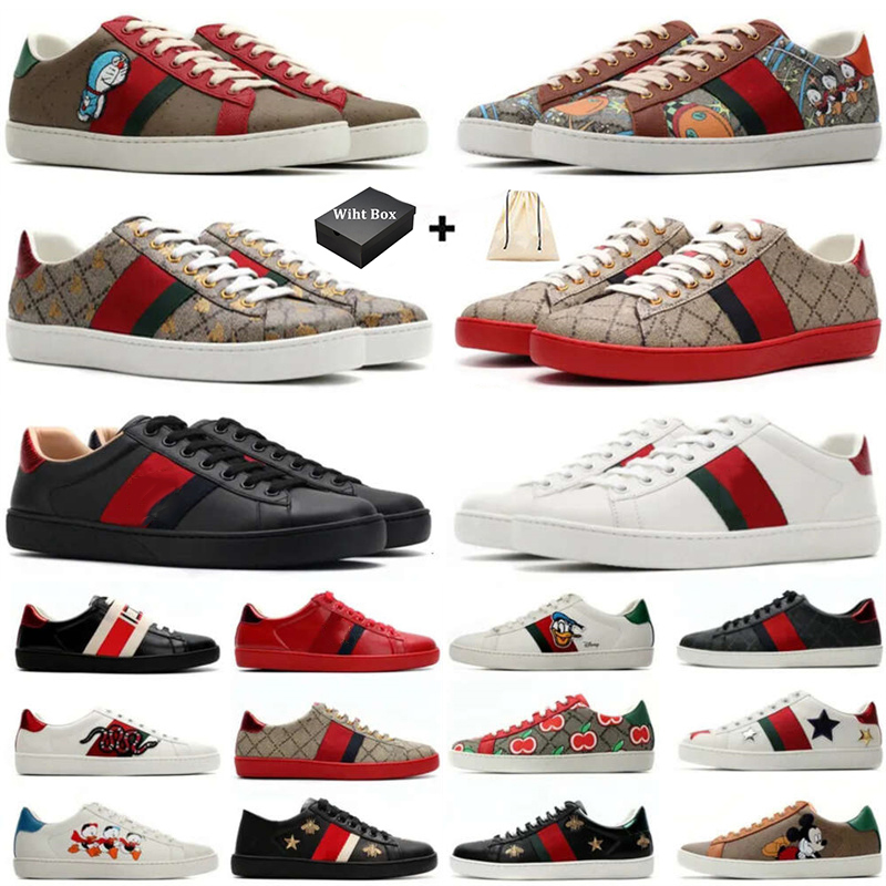 With box Luxury Shoes 2023 Designer Shoes Mens Womens Cartoons Casual Shoe Bee Genuine Leather Snake Embroidery Stripes Classic Mens Womens Sneakers 35-46
