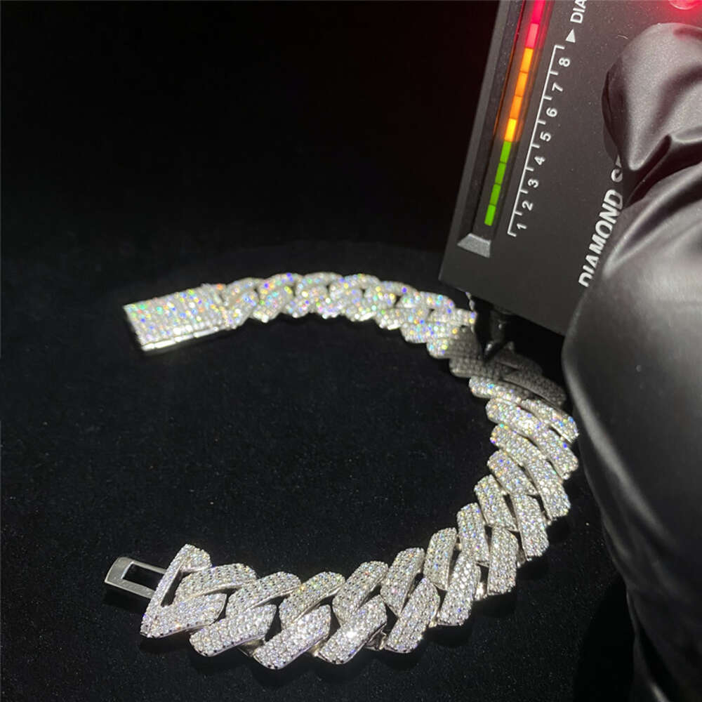 bracelet necklace mossanite Big Guy Heavy Miami Cuban Link Chain Fully Iced Out Moissanite Diamond Cuban Link Bracelet 18mm 3 Rows Thicken Hip Hop Bra