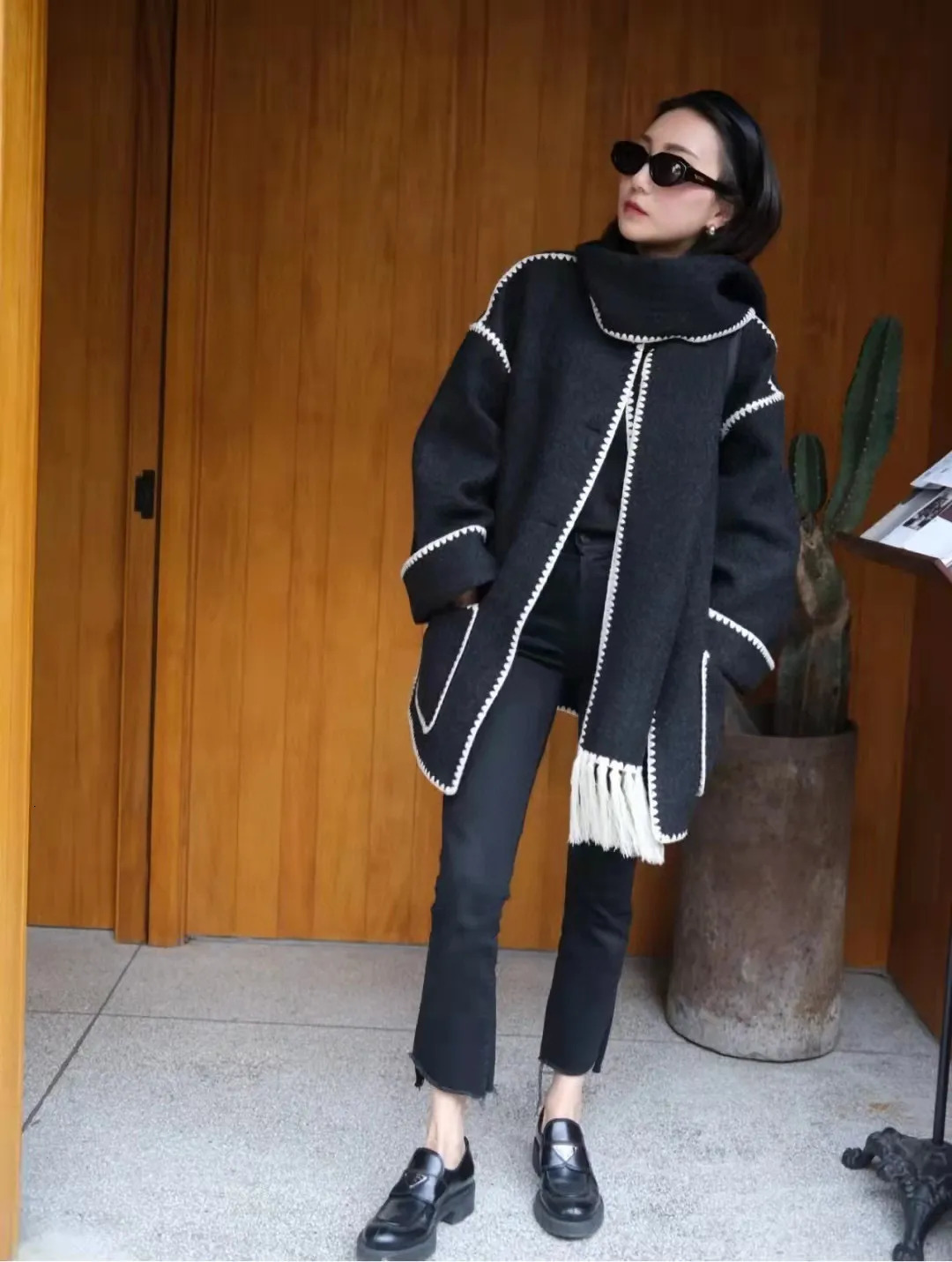 Women's Wool Blends Totem* Winter Women Coat Wool Polyester Multi Color Full Sleeves Single Breasted Oversize Casual Scarf Collar Keep Warm 23121