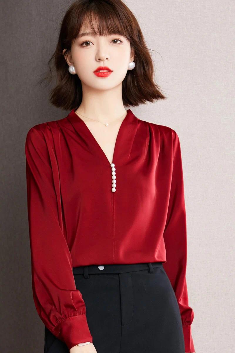 Womens Blouses Autumn Design Sense Niche Long Sleeved Professional Shirt Tops Women Chiffon