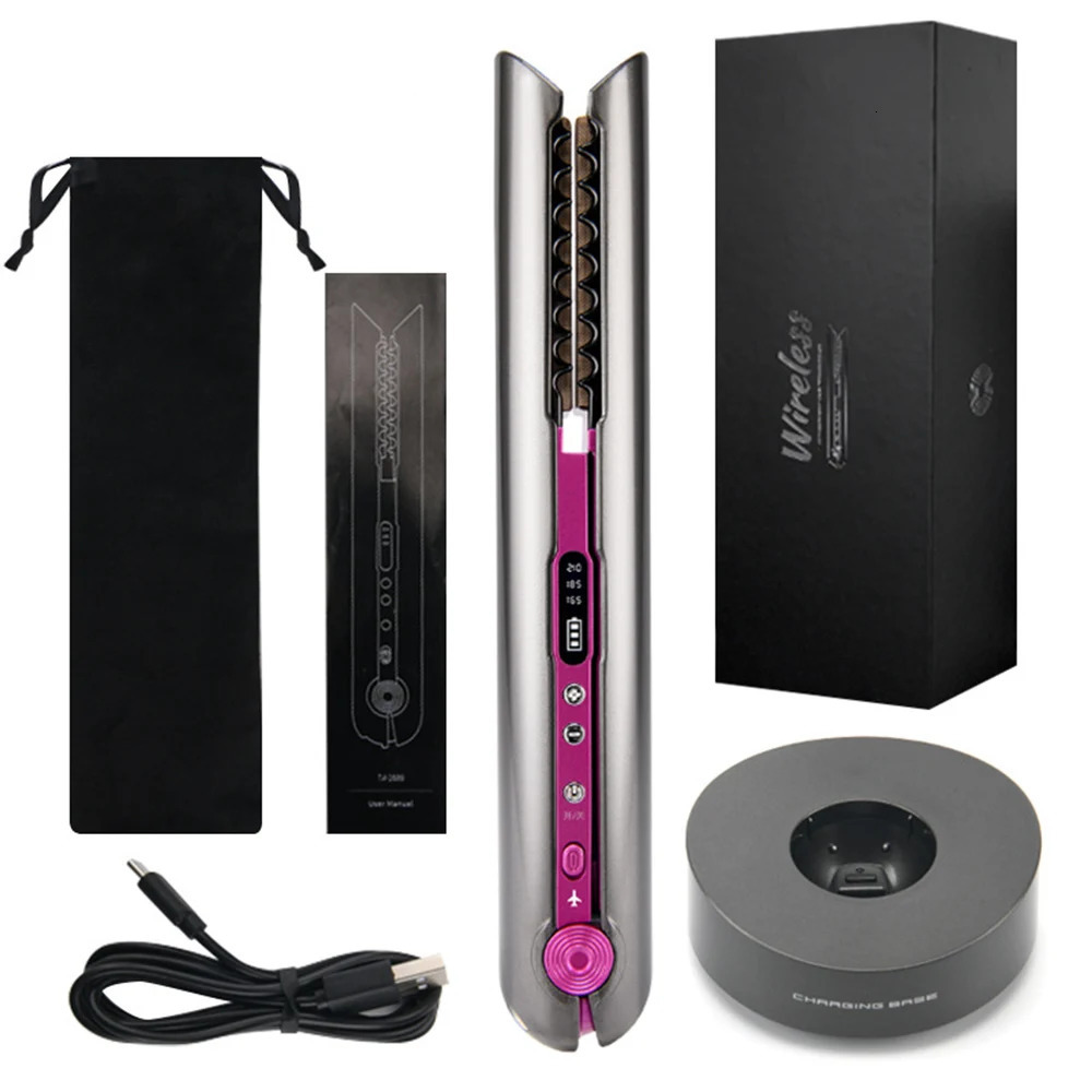 Hair Straighteners USB Charging Hair Straightener and Curler Salon Mini Flat Iron Hair Straightening Styling Tools Wireless Curling Iron Wand 231211
