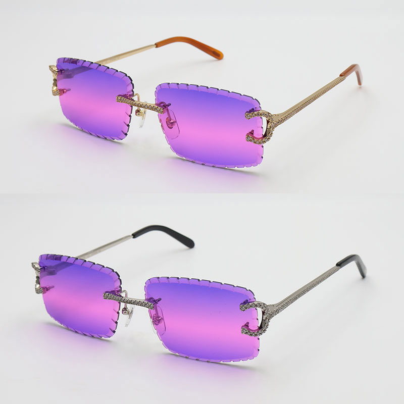 Moissanite Rimless Women Man C Decoration Wire Frame Sunglasses for women men glasses Dia cut Lens Outdoors Colour 57-18-140MM New