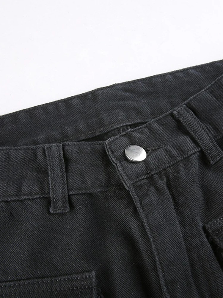 Women's Pants Capris Eyelet Buckle Cyber Punk Goth Baggy Jeans Y2K Woman Techwear Dark Academic Solid E Girl Cargo Pants Denim Gothic Hippie Trou