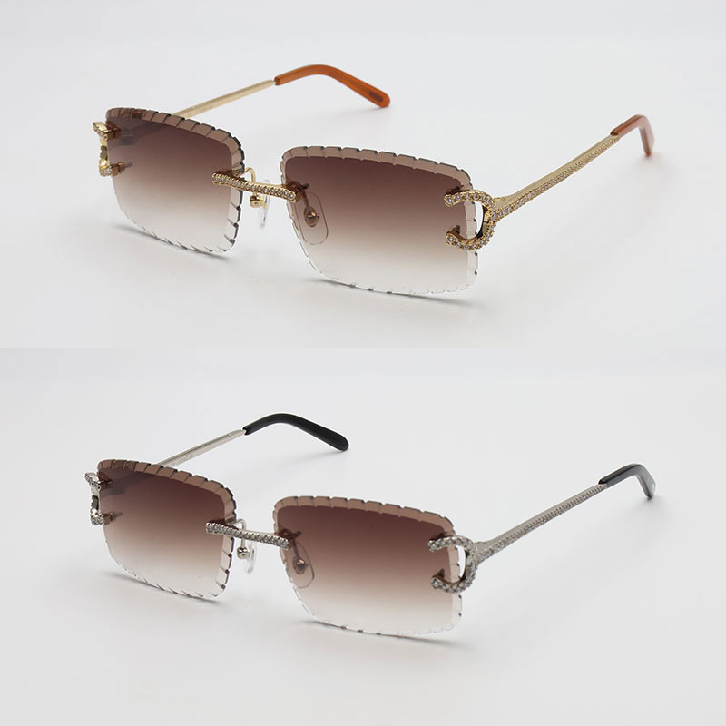 Moissanite Rimless Women Man C Decoration Wire Frame Sunglasses for women men glasses Dia cut Lens Outdoors Colour 57-18-140MM New