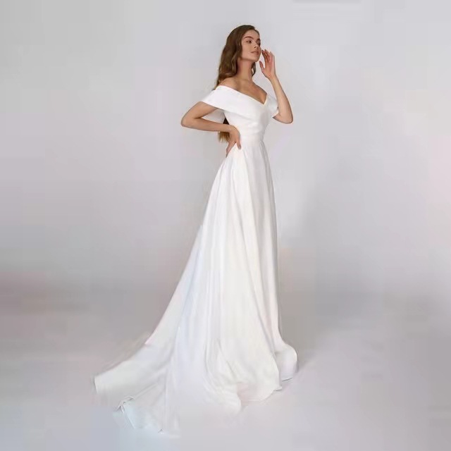 2024 Summer Boho Wedding Dress V-neck Off the Shoulder Soft Satin A-line Tulle Bridal Party Gown Custom Made For Woman Vestido De Noiva Robe Mariage
