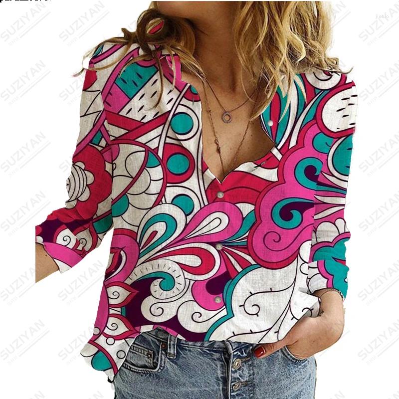 Womens Blouses Summer Retro Flower 3D Printed Long Sleeve Shirt Casual Elegant Button Cardigan Colored And Tempered Chiffon
