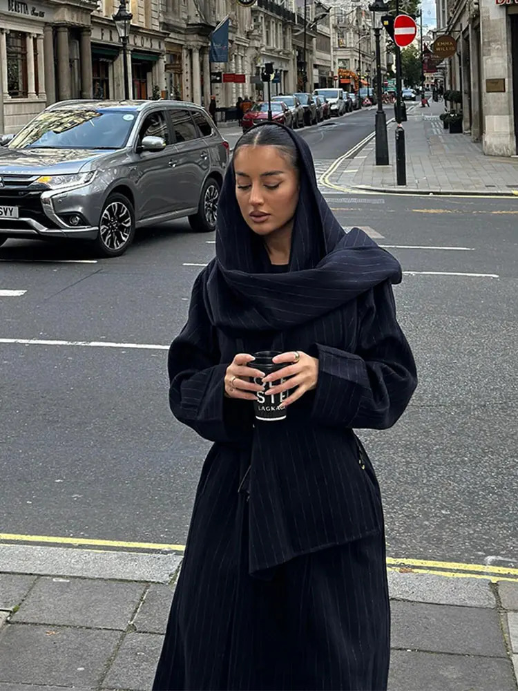 Women's Wool Blends Wool Blends Lace Up Overcoat Women Scarf Collar Oversized Loose Warm Thicken Coat 2024 Winter Fashion Office Lady Tops Outwea