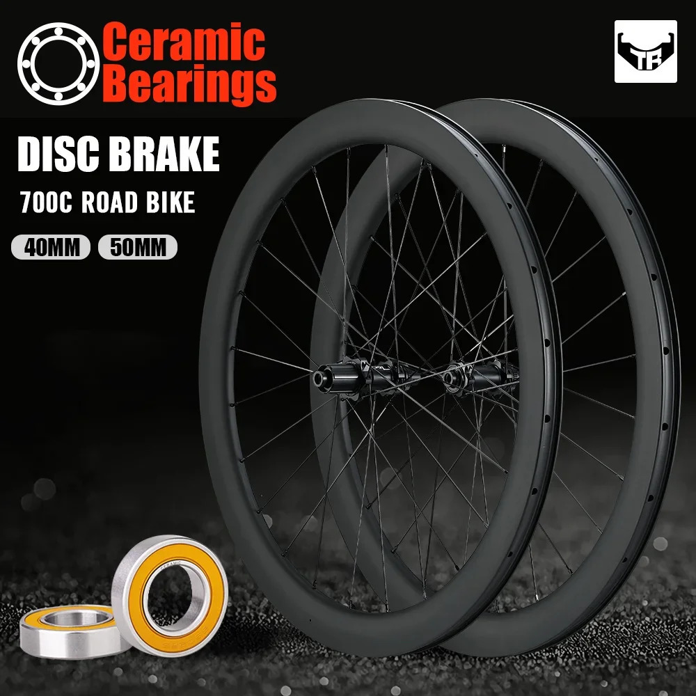 Bike Wheels RYET Carbon Road Wheelset Dis Brake Ceramic Tubless Thru Axle 700c Clincher Spoke 1423 Cycling Bicycle Parts 231211