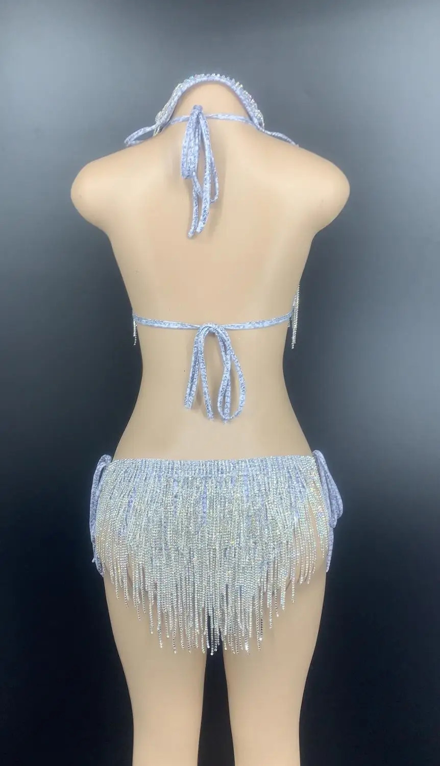 Intimates Accessories Silver s Fringe Bra Short Mask Outfit Bar Bikini Costume Women Dance Set Prom Wear 231211