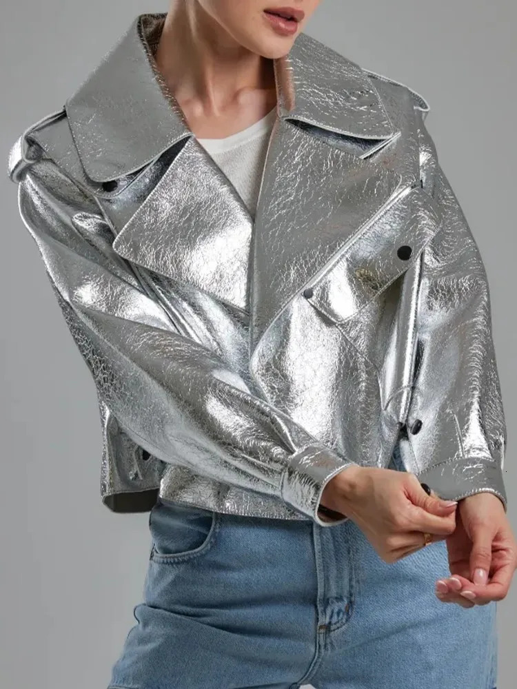 Womens Jackets Elegant Solid Lapel Long Sleeved Cropped Leather Jacket Fashion Casual Cardigan Overcoat Ladies Autumn Outwear 231212