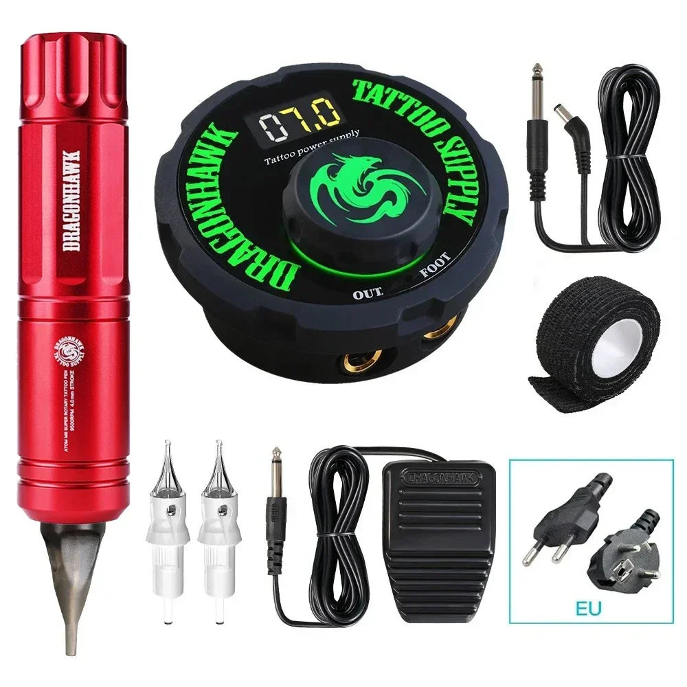 Tattoo Guns Kits Dragonhawk Professional Kit Set Rotary Machine Pen Power Ink Sets Needles Accessories Makeup Gift Box 231211