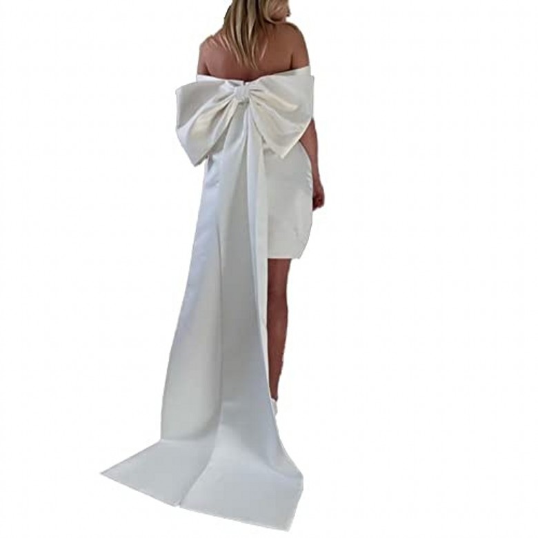 Newest Short Wedding Dress 2025 Litter White Bridal Dresses Off the Shoulder Backless Big Bow Satin Bride Party Gowns Summer Beach Vestidos De Novias