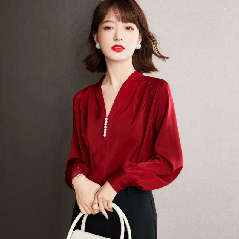 Womens Blouses Autumn Design Sense Niche Long Sleeved Professional Shirt Tops Women Chiffon