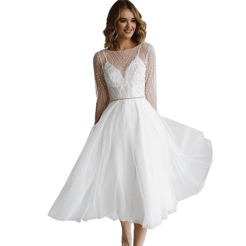 Newest Short Wedding Dress 2024 Scoop Top Beads Sequins Backless Bride Party Gowns Custom Made Plus Size Vestidos De Novias