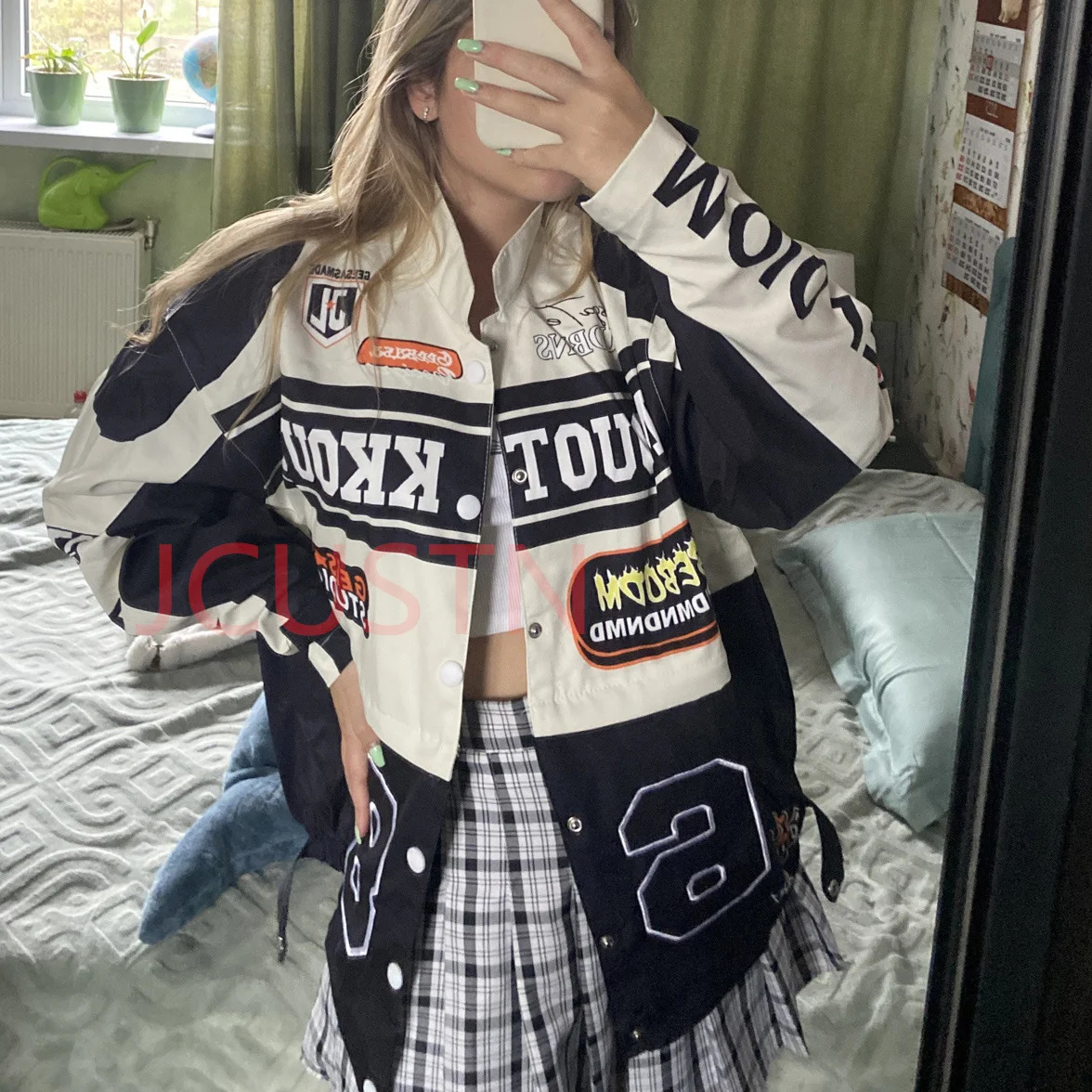 Women's Jackets Y2K Retro Cool Baseball Uniform Detachable Motorcycle Jacket Women Men Couple Casual Loose Pull Wind Jacket Coat 231211