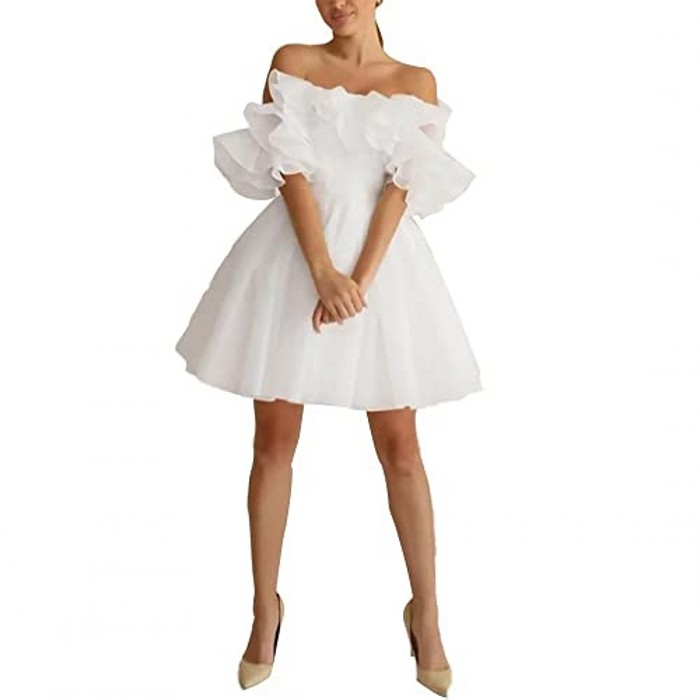 Newest Short Wedding Dress 2024 Litter White Bridal Dresses Off the Shoulder Ruffles Organza Bride Party Gowns Summer Beach Vestidos De Novias