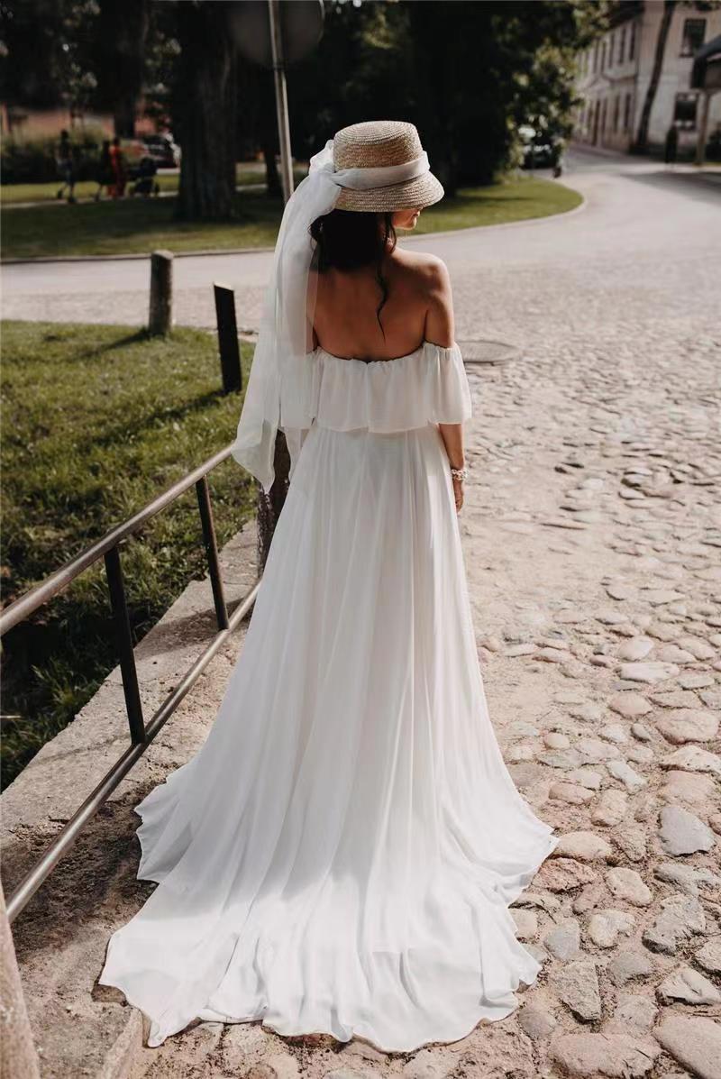 2024 Summer Boho Wedding Dress V-neck Off the Shoulder A-line Chiffon Beach Bridal Party Gown Custom Made For Woman Vestido De Noiva Robe Mariage