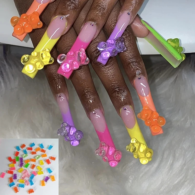 Nail Art Decorations 120PCS/Box Fashion Cute Resin Gummy Bear Nail Charms Gems for Woman Girls Cartoon Jewelry DIY 3D Nail Art Decoration Accessories 