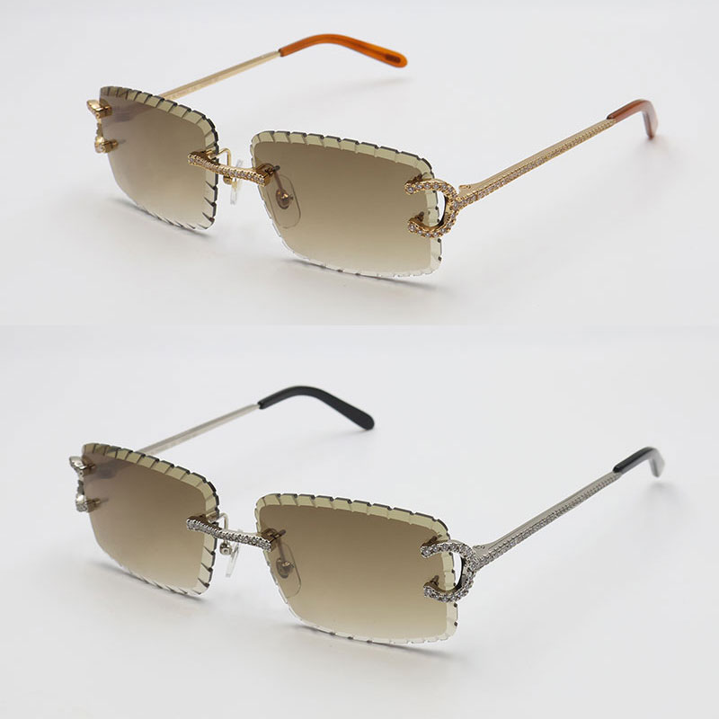 Moissanite Rimless Women Man C Decoration Wire Frame Sunglasses for women men glasses Dia cut Lens Outdoors Colour 57-18-140MM New