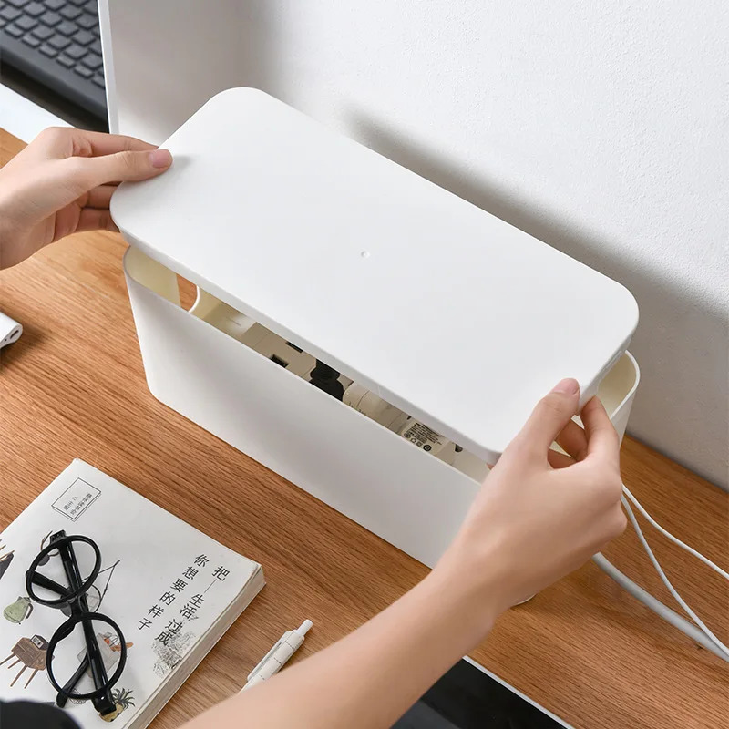 Storage Bottles Jars Cable Box Power Board Wire Management Socket Strip Case Dust Charger Organizer Network Bin 231212