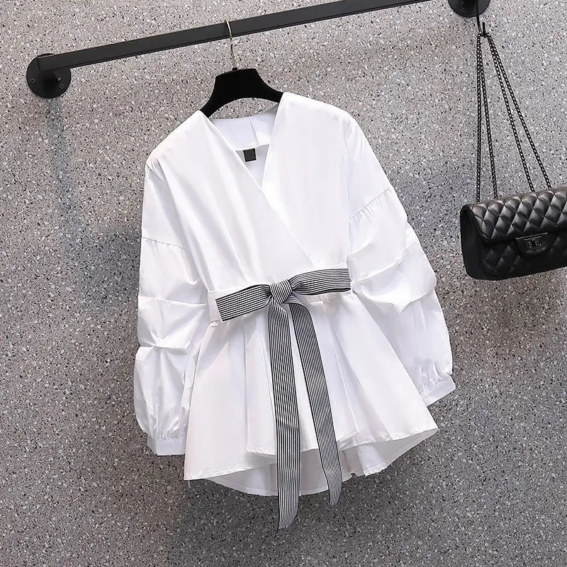 Women's Two Piece Pants OverSize Twopiece Suit Clothing Spring Summer Long Sleeve V Neck Blouse 231211