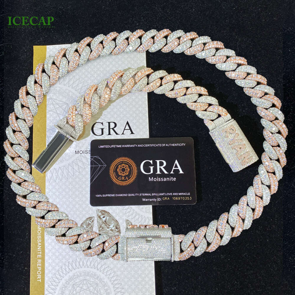 Custom Necklace Sier Vvs Moissanite 2 Tone Round Cut Dia Personality Lock Catch Cuban k Chain for Men