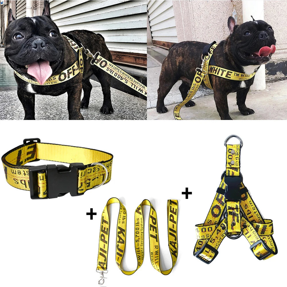 Collars Leashes Dog Collar And Leash Set Fashion Gold Chain Nylon Long Rope Lettered Perro For Pitbull Puppy 231212 Essential Pet Supplies