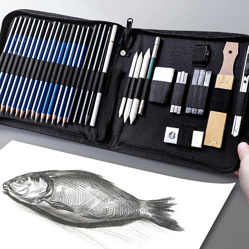 Pencils 37/50/100pcs Professional Drawing Pencils Sketch Set Complete Artist Kit Pencil Bag Case Includes Color Pencil Sharpener Eraser 231212
