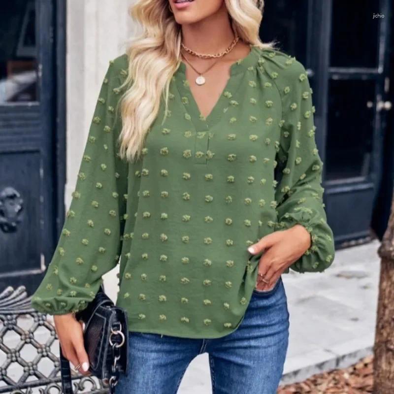 Womens Blouses 2024 Autumn Spring Blouse Fashion Casual Tops Clothing Commuter Long Sleeve Shirt V-neck Loose Top 30337