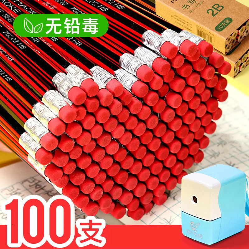 Pencils 100pcs / lot wooden pencil HB pencil with eraser children's drawing pencil school writing stationery 231212