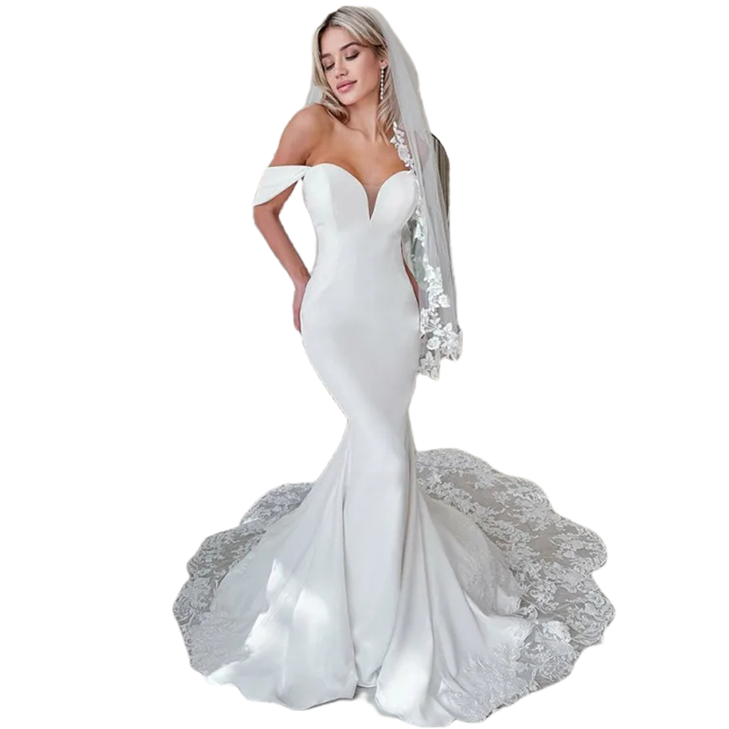Fantastic Bohemian Mermaid Wedding Dress Lace Appliques Long Train Off The Shoulder Sexy Beach Bridal Gowns Backless White Robe De Mariee 2024
