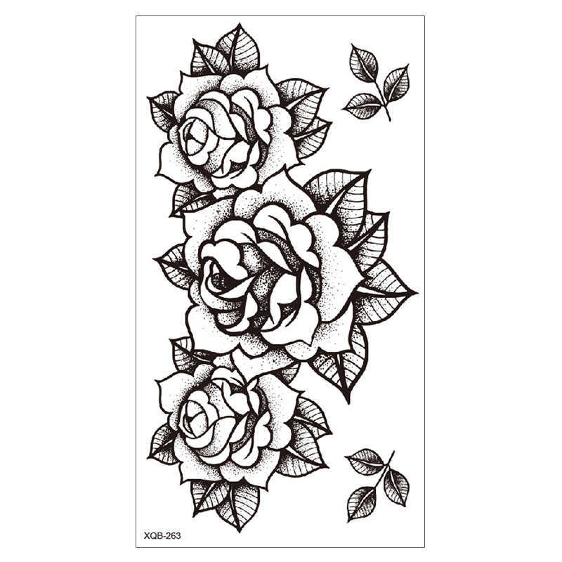 New Small Full Arm Flower Tattoo Sticker Waterproof Durable Female Black and White Sketch Owl