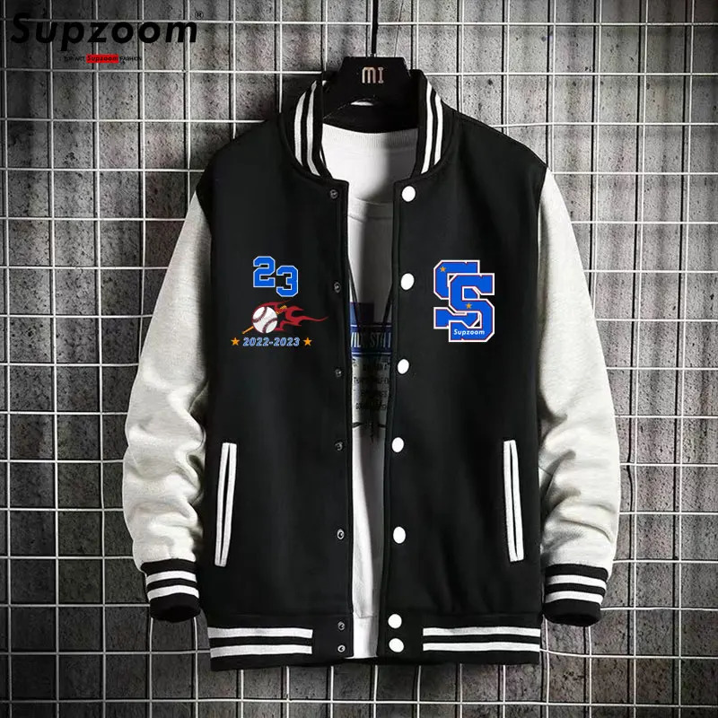 Men's Jackets Supzoom Arrival Autumn Baseball Wear Students Fat Teenagers Preppy Style Rib Sleeve Short Print Bomber Jacket Men 231211