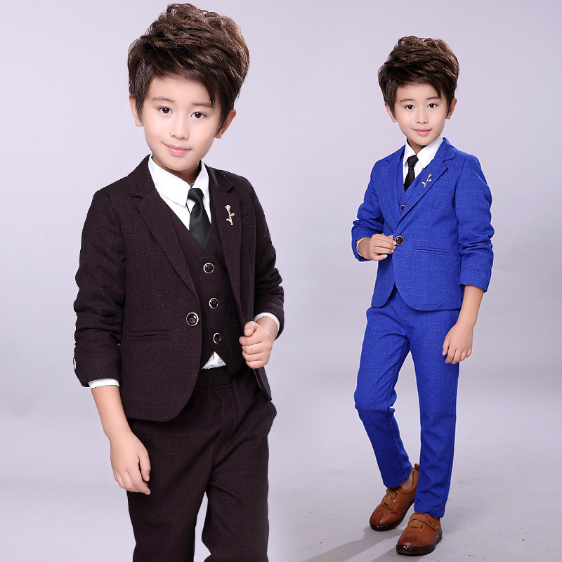Suits Autumn and winter children's Blazer suit boys' British flower children's dress boys' vest three piece suit 230906