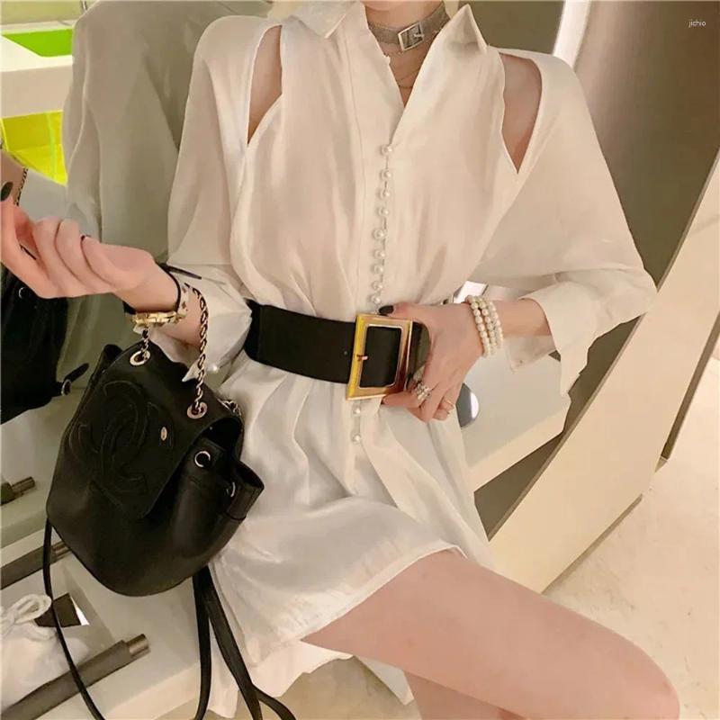 Womens Blouses Korean Elegant Ladies White Tops Sexy Off Shoulder Shirts Hollow Long Sleeves Summer Loose Blouse Women Temperament Blusas