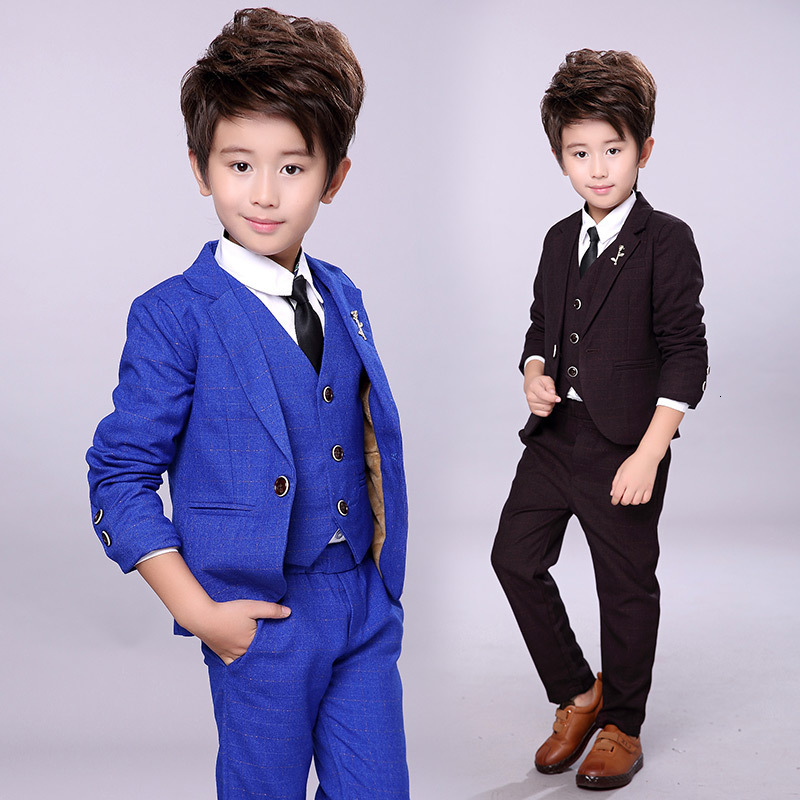 Suits Autumn and winter children's Blazer suit boys' British flower children's dress boys' vest three piece suit 230906