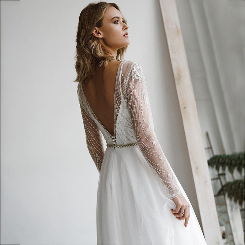 Newest Short Wedding Dress 2024 Scoop Top Beads Sequins Backless Bride Party Gowns Custom Made Plus Size Vestidos De Novias