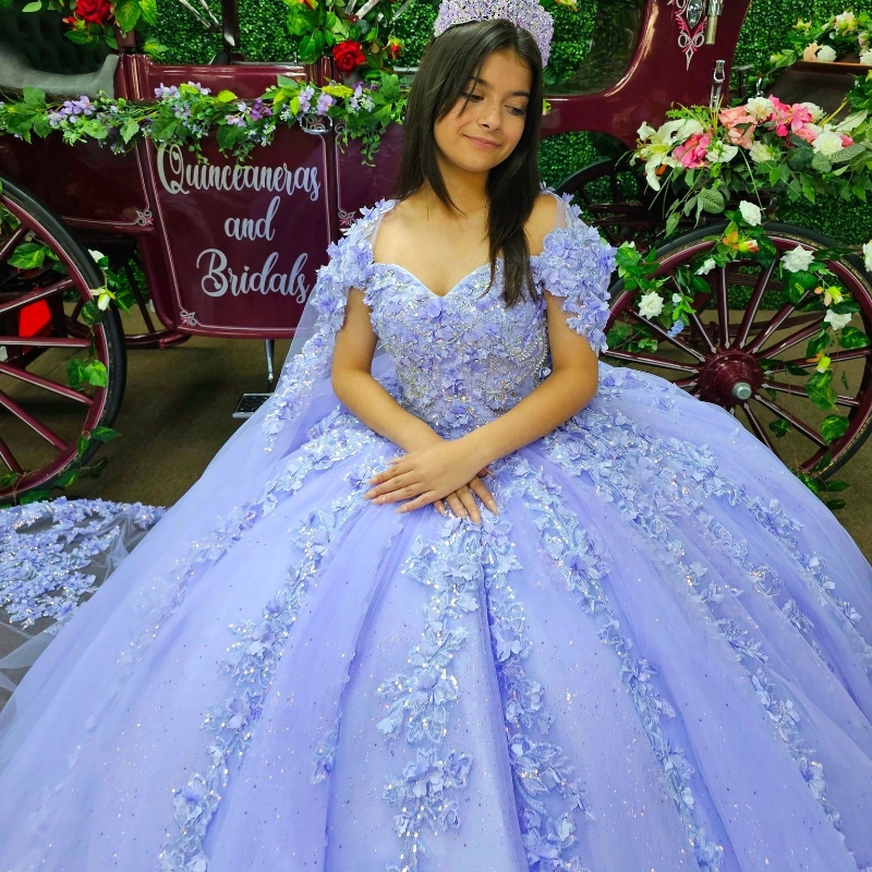 Shiny Lavender Ball Gown Quinceanera Dresses D Wers Appliques Lace Beads With Cape Corset Vestidos De Anos